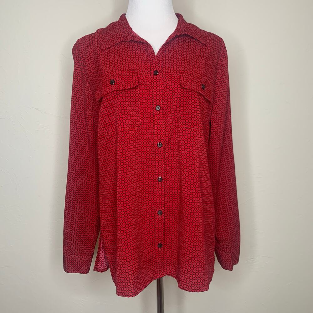 Rebecca Malone Black Red Geometric Blouse Sz Medium